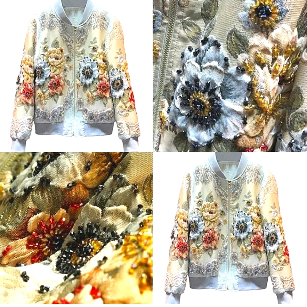 ❤️RESERVED. NWT Stunning Jacket with 3D Hand saw Flowers Beads. X - Picture 6 of 16